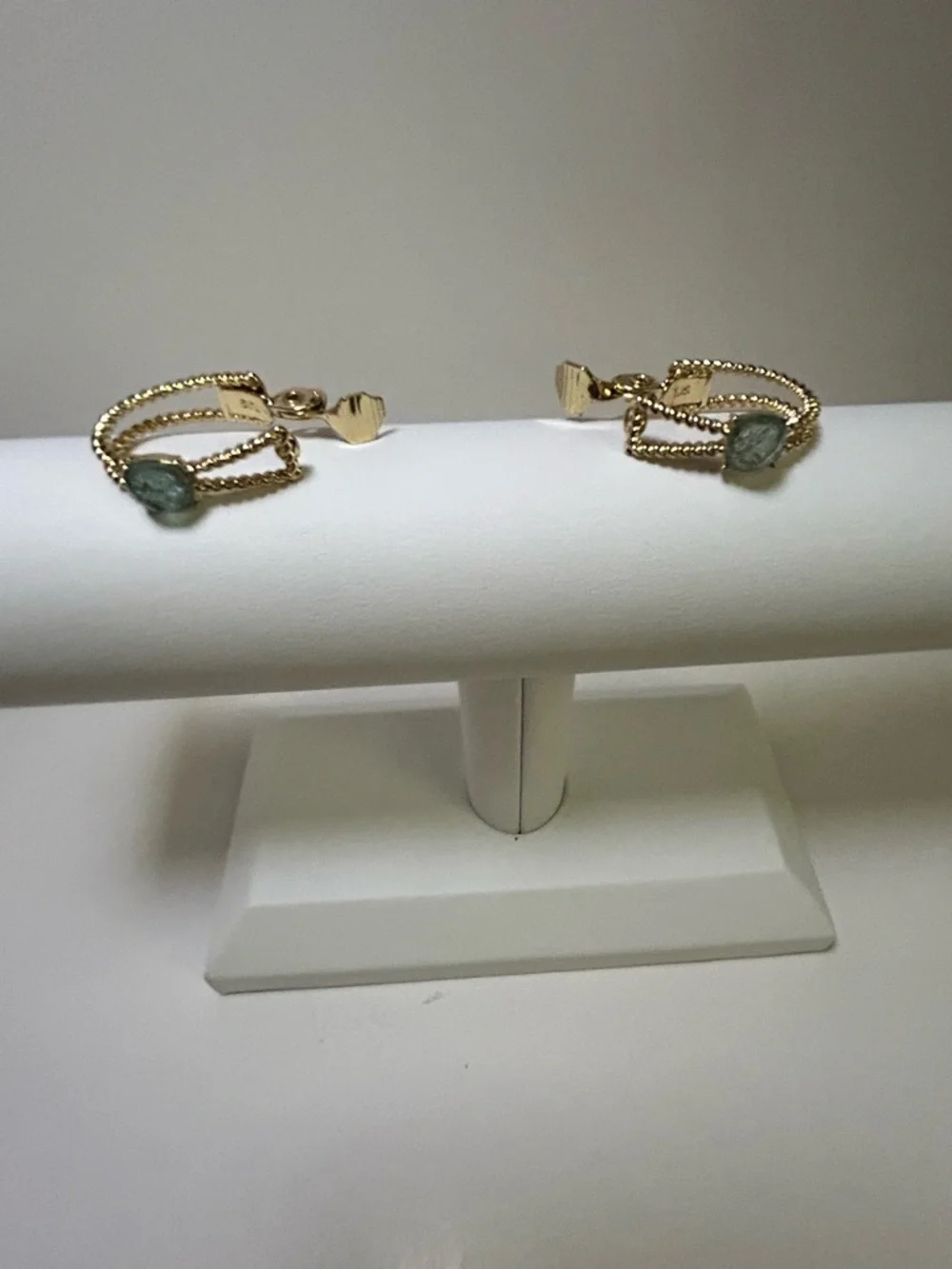 TJG Gold-Tone Earrings with Green Gemstone Accent